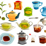 Icons set with kinds of tea brewing methods and accessories for tea isolated on white background vector illustration