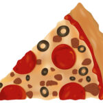 Vector illustration of a tasty pepperoni pizza slice.